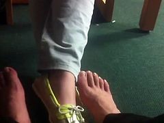 hidden footsie in library with asian student,cute and shy