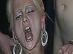 Insatiable blond MILF fist fucked by a gang of brutes