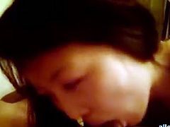 Korean ugly and lazy brunette MILFie housewife sucks fat dick on cam