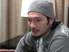 Check out this amateur Latino with long hair and a nice looking beards bares his sexy body as he starts showing his big dick and starts to play and stroke it to cum.