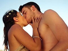 Babe with braided brunette hair is kissing and making out with her bf at outdoor. Gavin touches Daisy's tits every now and then. He undresses her pretty quickly and plays with her naked body. He licks her wet pink vagina good, making her ready for a deep and sensual love making.