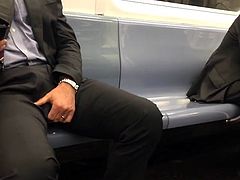 Str8 men bulge in metro