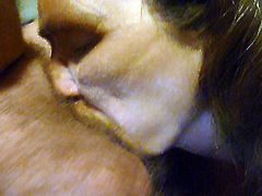 sucking off my husband cock with cum in my mouth