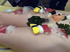 Eating dinner on a Japanese slut and fucking her after