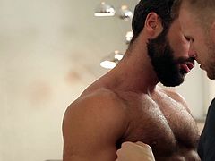 Nothing can stay on the way of these horny gay guy's passion! Watch the naked boys playing dirty. The muscled man, wearing a sexy beard, offers a hot rim job, preceded by an inciting blowjob. Click to see him stuffing his big penis in Tobias's appetizing ass hole. Enjoy and relax.