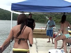 Tattooed vixen shows off her nice ass in a kinky bikini party