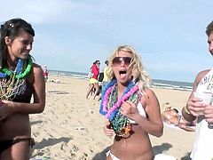 Sex crazed amateur cowgirls go wild in a saucy beach party