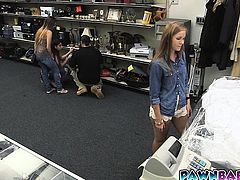 A sexy blonde came strolling in the shop