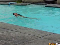 A lovely Filipina babe just come out from the swimming basin. Her body has the perfect look, it's no wonder she could definitely spend some lusty moments with any man she wants. The lucky guy with whom she goes in bed, enjoys the sight of her tits and pussy. Watch her sucking dick passionately.