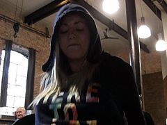 Pretty girl Christen Courtney with long legs and tight bald pussy loves fucking in public She takes dick in her mouth and then up her vagina in a restaurant. There are many people around but they dont care!