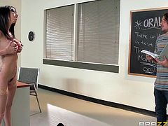 busty teacher sucks a student's cock