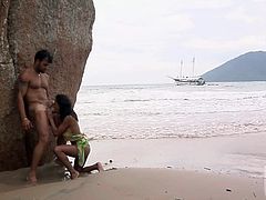 Busty sexy babe Claudia Bella gets her sexy ass and puffy pussy seriously fucked by her horny as hell fuck biddy on the wild beach in Rio They love doing wild things in nature.