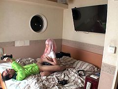 If you like babes with big boobs, click to watch a lusty Japanese with pink hair, offering an exciting tit job to her horny partner. The hungry bitch also loves sucking his cock right down to the balls. See how passionate this busty slut can become in bed, once she gets started!