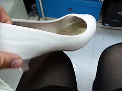 White Patent Pumps with Black Pantyhose Teaser 6