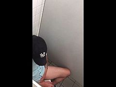 hung dude caught jacking off in bathroom