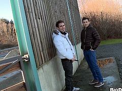 A handsome young gay guy with dark hair and an awesome body enjoys a mind-blowing cock suck and anal fuck in an alleyway.