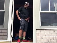Daddy gets a knock on the door while jacking