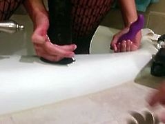 LittleSexyPeach - Big Suction Cup Dildo in the Bathroom