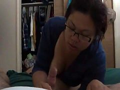 Asian BBW sucks white disk, squirts and gets anal creampie