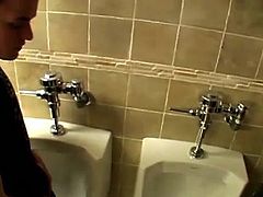 Two gorgeous twink boys cum in urinal