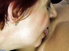 Redhead with huge tits and Hetty have lesbian sex session of their lifetime