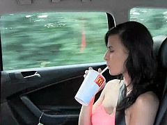 girl gets paid by her taxi driver to get her boobs out