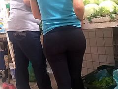 wide plump latina bubble in black tight pants