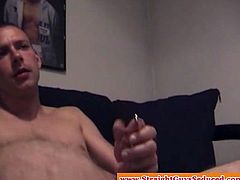 Amateur jock strokes his big pierced cock