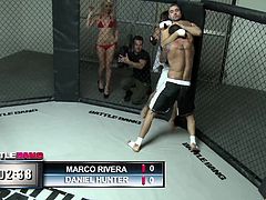 Victorious fighter receives a special gift from his girlfriend in the ring