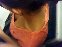 close up downblouse in Paris metro