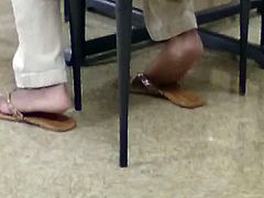 Candid Ebony Feet in Cafeteria(Quickie)