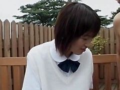 Akane Yoshizawa in uniform gives blowjob