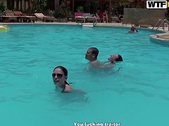 When these porn stars aren't fucking on camera, they like to relax and got for a nice swim. The beauties are diving and enjoying the nice water. A service woman come over to take their order. Maybe that hottie will have some sexy fun with these bikini babes, too?