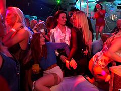 Tempting group sex involving fine looking babes at a club