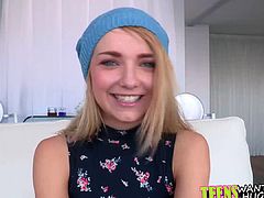 Petite teen sweetheart Carmen Callaway riding a monster cock