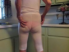 Man bitch in tight leggings and visible panties