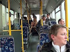 Blonde is on a bus with a dude. She does not wait for them to get to the apartment. She instead tears off her clothes and has sex in front of people. Huge tits.