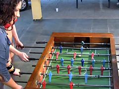 Four trannies enjoyed their table football game and after spending enough time on cock blowing, balls wetting and wet ass exploration, it was time for some serious and extreme anal fucking...