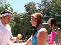 These girls are quick learners, but after finishing their daily practice, they always look greedily at coach crotch. Though the two tennis coaches had no intentions to fuck these girls, these babes planned well and seduced them. And the final result is, hardcore foursome in the tennis court.