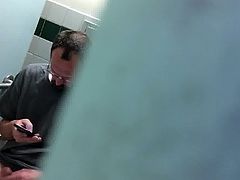 Spying on dude jerking off in men's room (part 3)