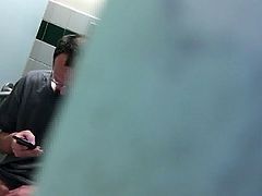 Spying on dude jerking off in men's room (part 3)