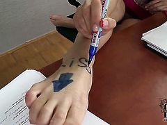 With small tits and trimmed beaver takes the cum shot of her dreams