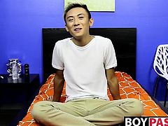 Cute asian twink Ty Neiman splashing hot cum on himself