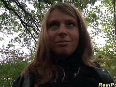horny German Stepmom picked up for real wild sex in nature