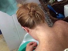 Spying wife getting ready to shower