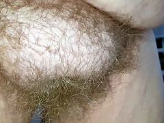 rubbing her soft hairy bush, big tits,belly & hairy ass