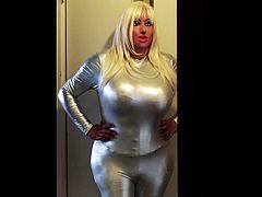 Dolly in silver catsuit