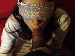 Blindfolded while sucking his dick