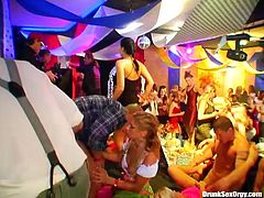Adorable girls blow massive peckers pending deep penetration at the club party