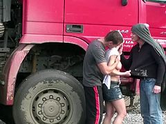 Construction site PUBLIC gangbang with a young pretty girl